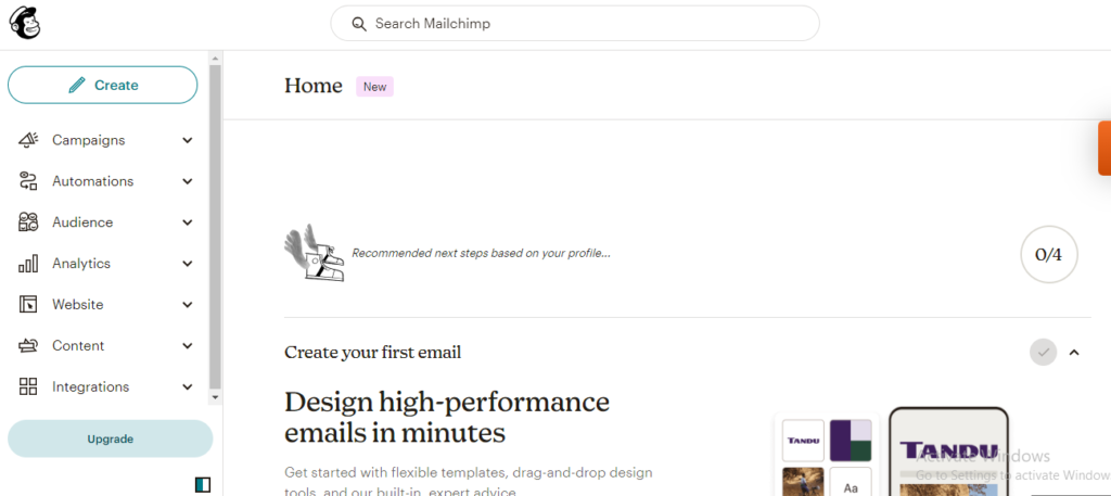 Mailchimp interface